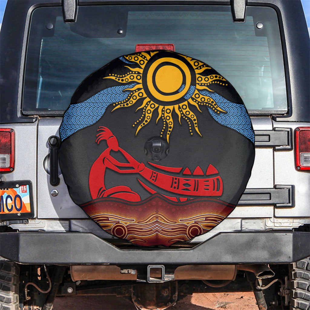 Didgeridoo Spare Tire Cover Australian Aboriginal Sun Motif Indigenous Art