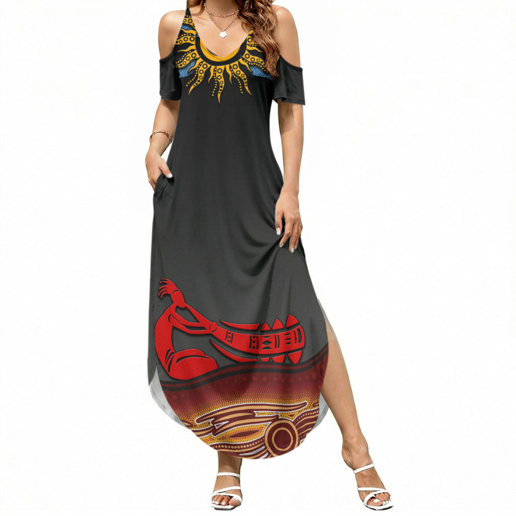Didgeridoo Summer Maxi Dress Australian Aboriginal Sun Motif Indigenous Art