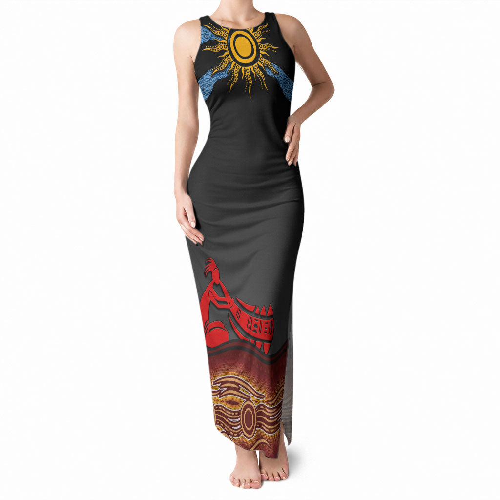 Didgeridoo Tank Maxi Dress Australian Aboriginal Sun Motif Indigenous Art