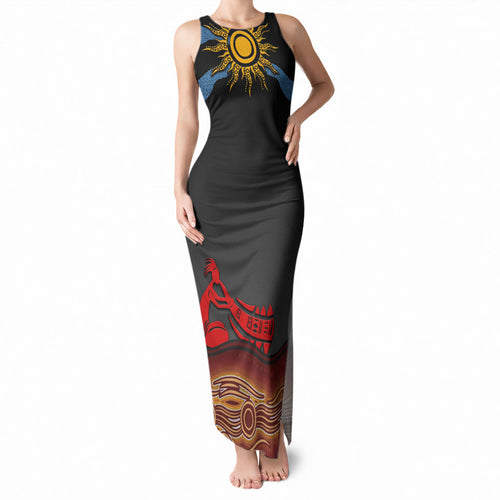 Didgeridoo Tank Maxi Dress Australian Aboriginal Sun Motif Indigenous Art