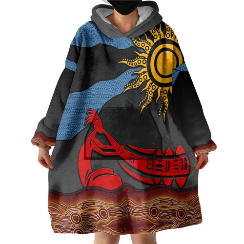Didgeridoo Wearable Blanket Hoodie Australian Aboriginal Sun Motif Indigenous Art