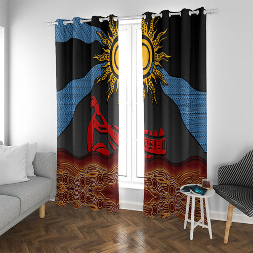 Didgeridoo Window Curtain Australian Aboriginal Sun Motif Indigenous Art