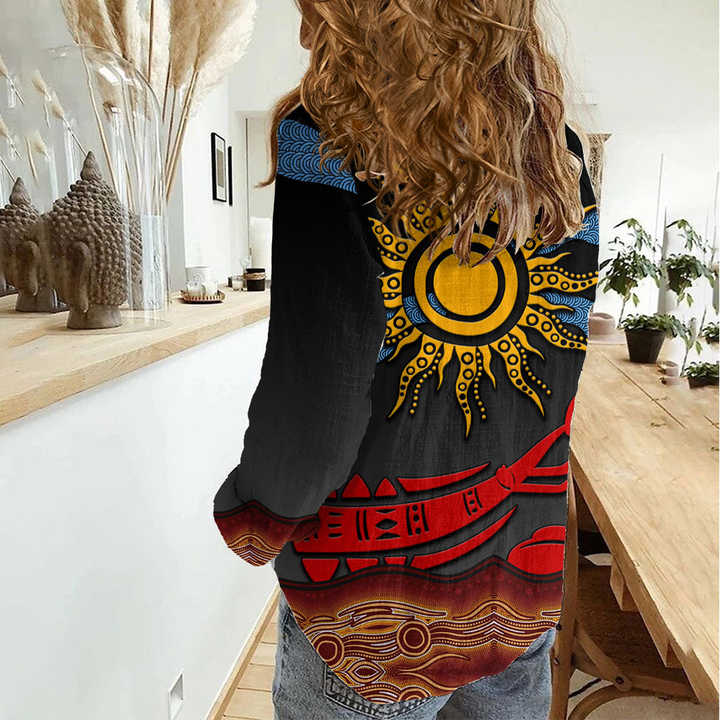 Didgeridoo Women Casual Shirt Australian Aboriginal Sun Motif Indigenous Art
