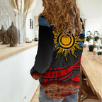 Didgeridoo Women Casual Shirt Australian Aboriginal Sun Motif Indigenous Art
