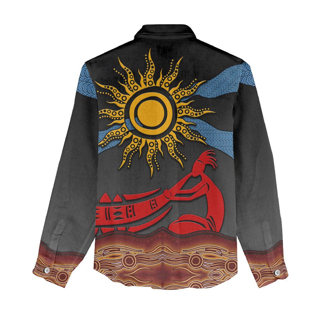 Didgeridoo Women Casual Shirt Australian Aboriginal Sun Motif Indigenous Art