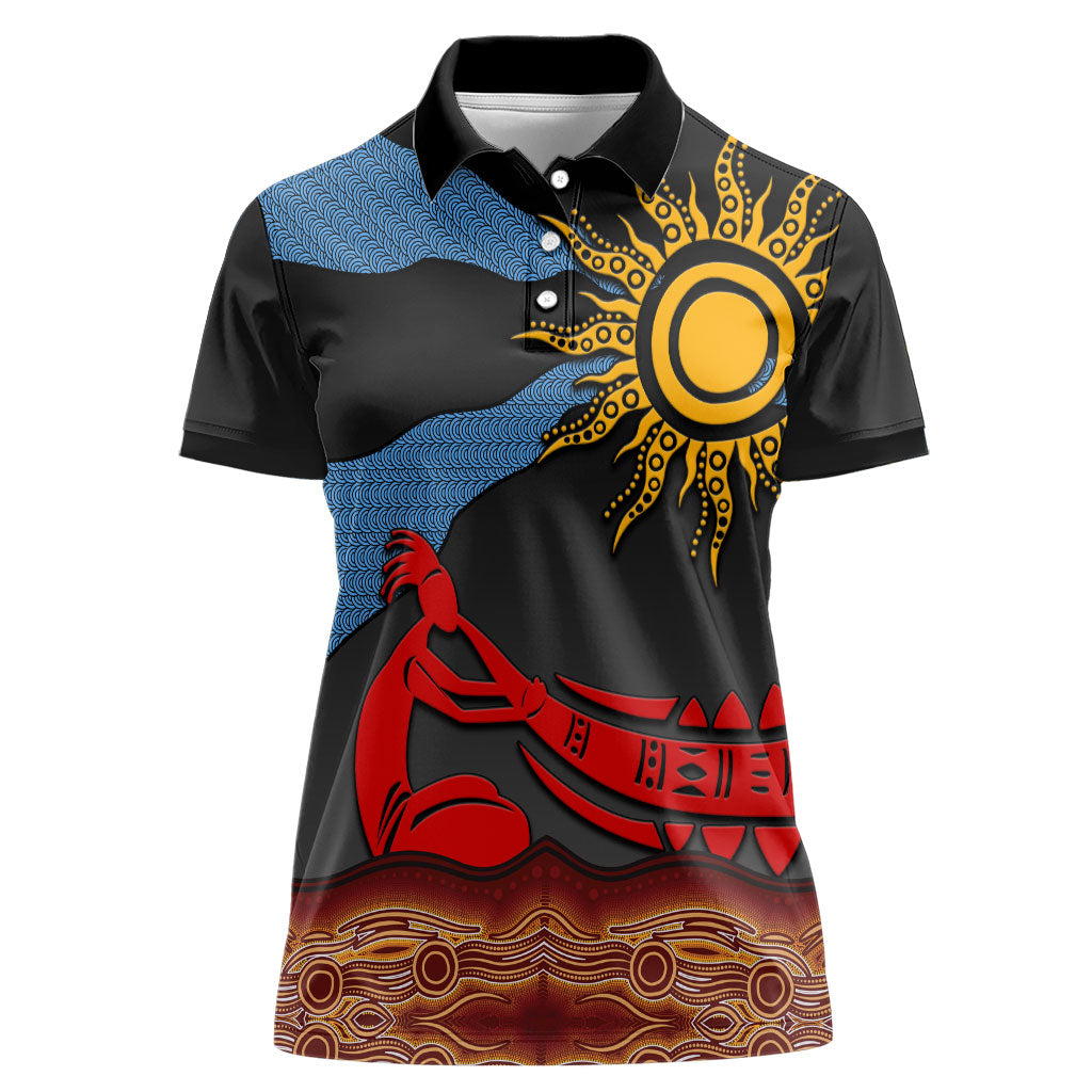 Didgeridoo Women Polo Shirt Australian Aboriginal Sun Motif Indigenous Art