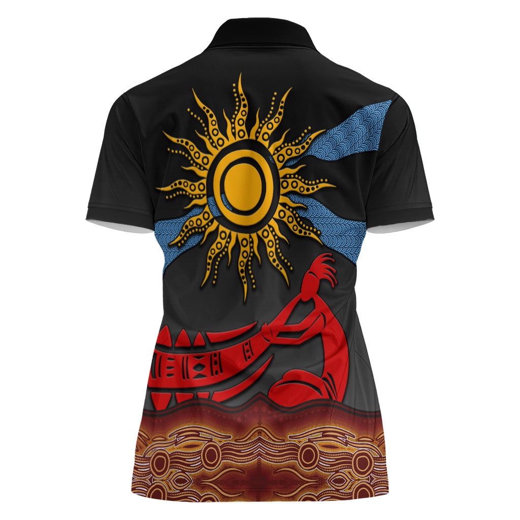 Didgeridoo Women Polo Shirt Australian Aboriginal Sun Motif Indigenous Art