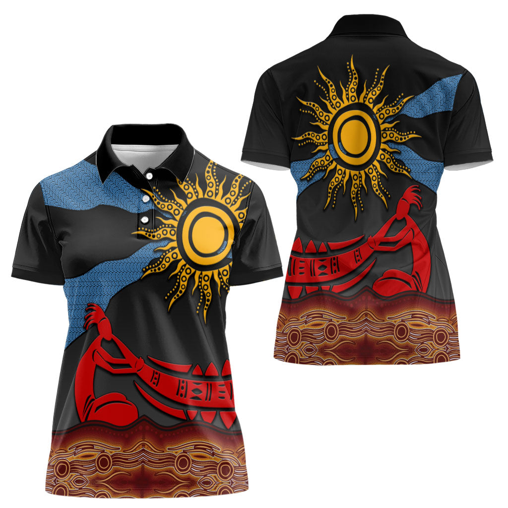 Didgeridoo Women Polo Shirt Australian Aboriginal Sun Motif Indigenous Art