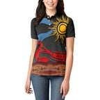 Didgeridoo Women Polo Shirt Australian Aboriginal Sun Motif Indigenous Art