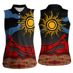 Didgeridoo Women Sleeveless Polo Shirt Australian Aboriginal Sun Motif Indigenous Art