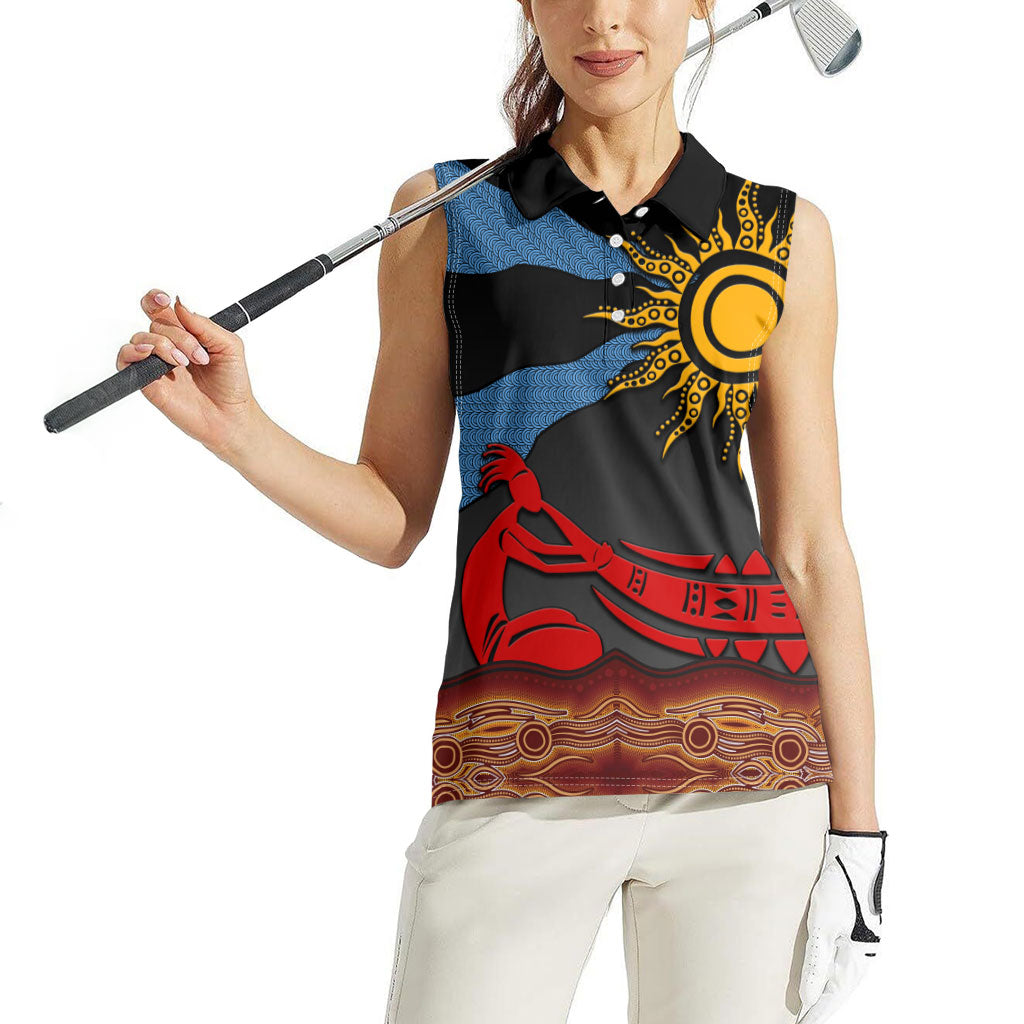 Didgeridoo Women Sleeveless Polo Shirt Australian Aboriginal Sun Motif Indigenous Art