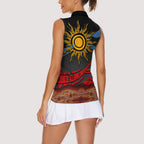 Didgeridoo Women Sleeveless Polo Shirt Australian Aboriginal Sun Motif Indigenous Art