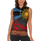 Didgeridoo Women Sleeveless Polo Shirt Australian Aboriginal Sun Motif Indigenous Art
