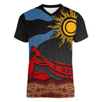 Didgeridoo Women V-Neck T-Shirt Australian Aboriginal Sun Motif Indigenous Art