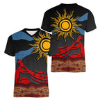 Didgeridoo Women V-Neck T-Shirt Australian Aboriginal Sun Motif Indigenous Art