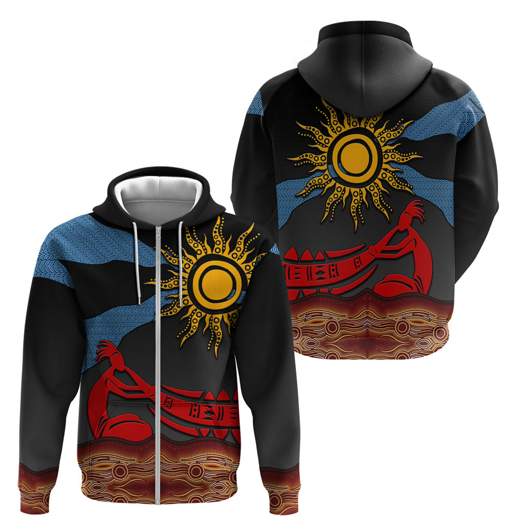 Didgeridoo Zip Hoodie Australian Aboriginal Sun Motif Indigenous Art