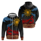 Didgeridoo Zip Hoodie Australian Aboriginal Sun Motif Indigenous Art