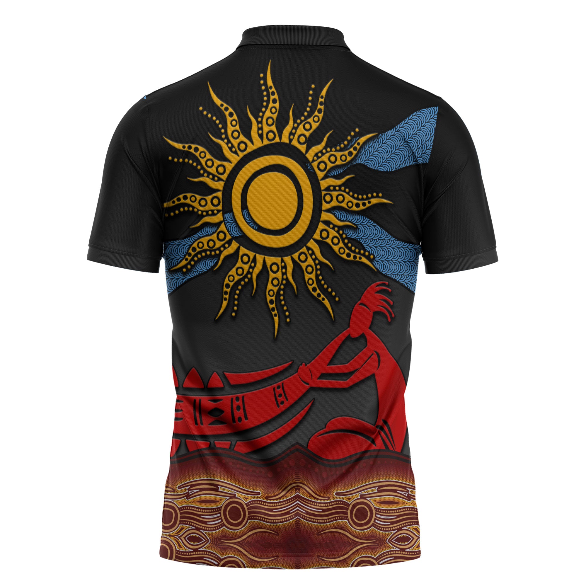 Didgeridoo Zipper Polo Shirt Australian Aboriginal Sun Motif Indigenous Art