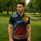 Didgeridoo Zipper Polo Shirt Australian Aboriginal Sun Motif Indigenous Art