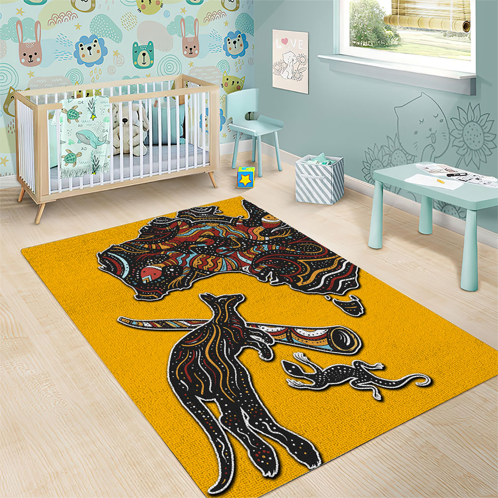 Didgeridoo Kangaroo Australia Area Rug Aboriginal Dot Art Indigenous Wildlife