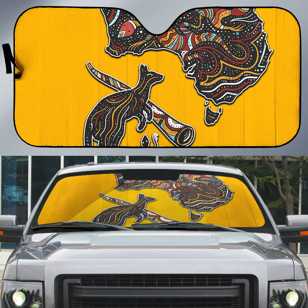 Didgeridoo Kangaroo Australia Auto Sun Shade Aboriginal Dot Art Indigenous Wildlife