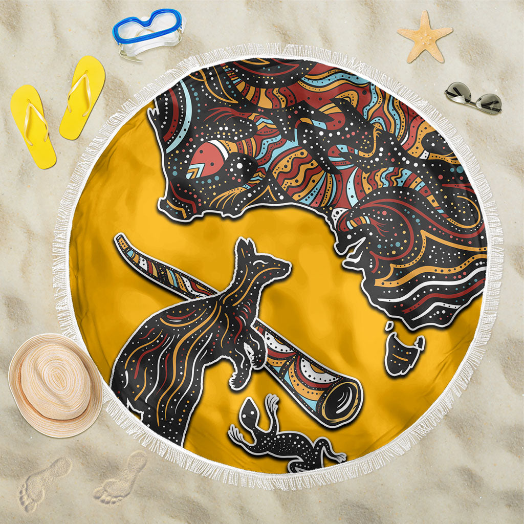 Didgeridoo Kangaroo Australia Beach Blanket Aboriginal Dot Art Indigenous Wildlife