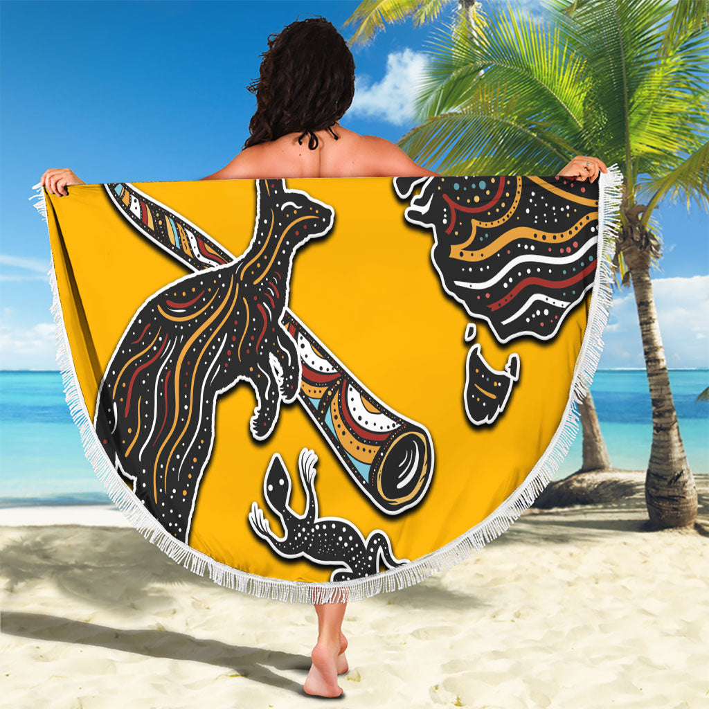 Didgeridoo Kangaroo Australia Beach Blanket Aboriginal Dot Art Indigenous Wildlife