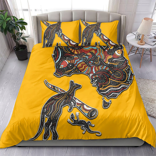 Didgeridoo Kangaroo Australia Bedding Set Aboriginal Dot Art Indigenous Wildlife
