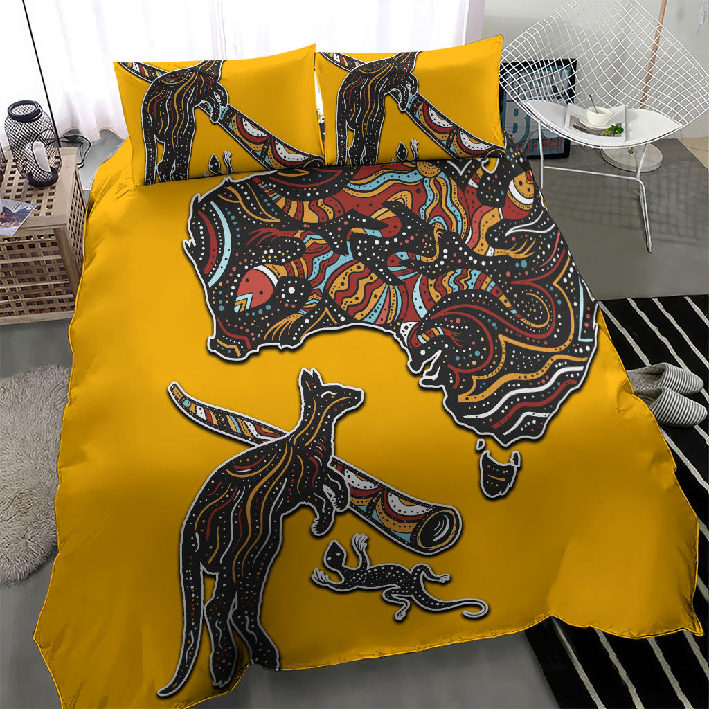 Didgeridoo Kangaroo Australia Bedding Set Aboriginal Dot Art Indigenous Wildlife