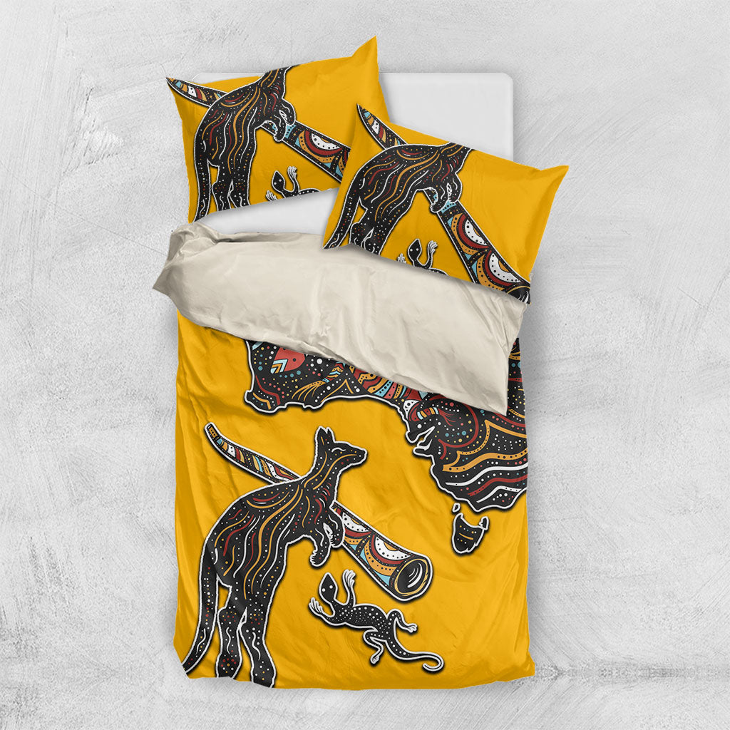 Didgeridoo Kangaroo Australia Bedding Set Aboriginal Dot Art Indigenous Wildlife