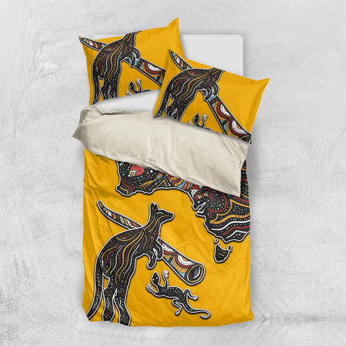 Didgeridoo Kangaroo Australia Bedding Set Aboriginal Dot Art Indigenous Wildlife