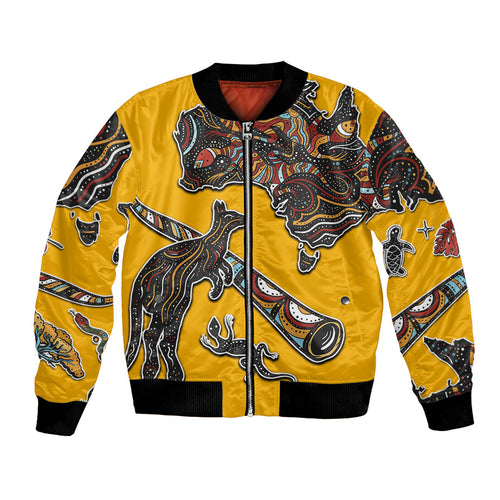 Didgeridoo Kangaroo Australia Bomber Jacket Aboriginal Dot Art Indigenous Wildlife