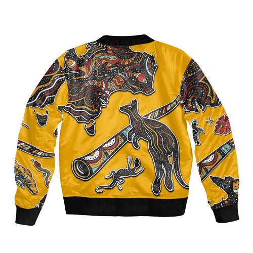 Didgeridoo Kangaroo Australia Bomber Jacket Aboriginal Dot Art Indigenous Wildlife