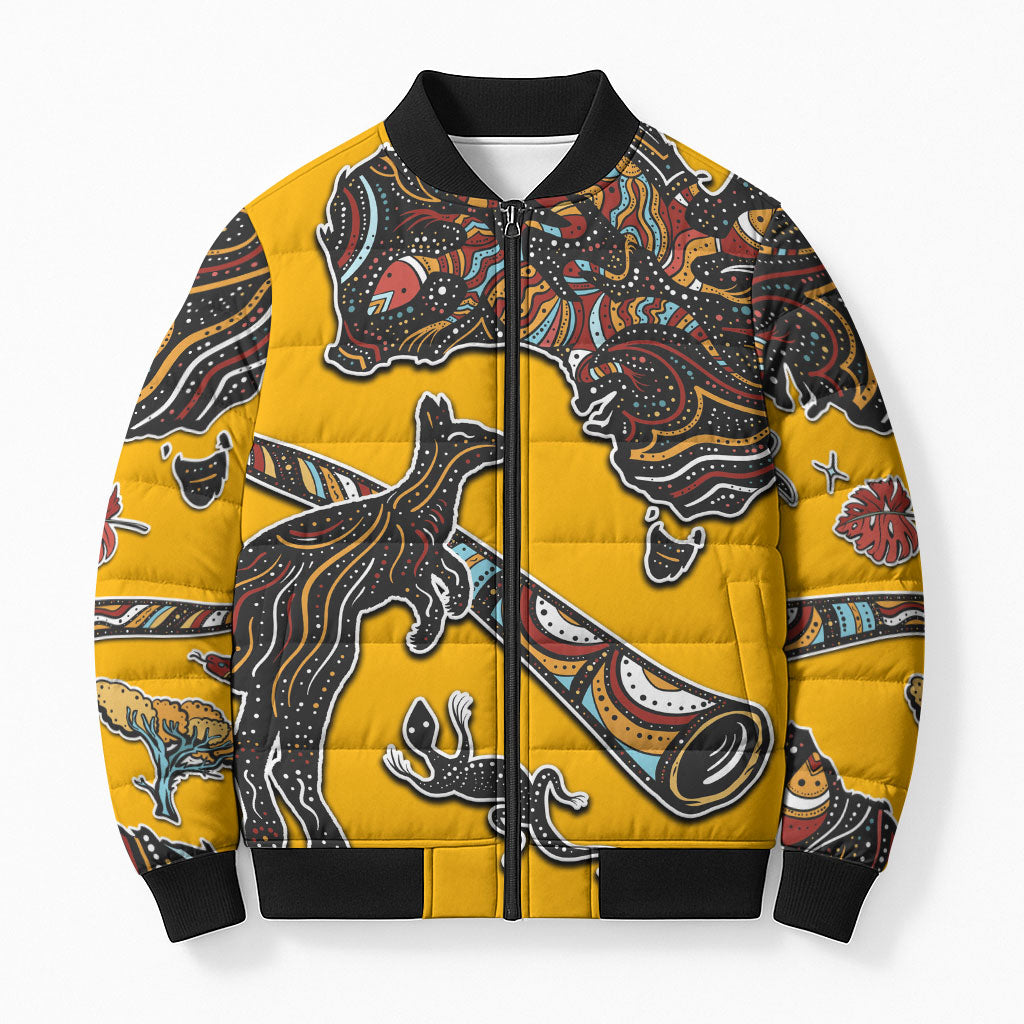 Didgeridoo Kangaroo Australia Bomber Puffer Jacket Aboriginal Dot Art Indigenous Wildlife
