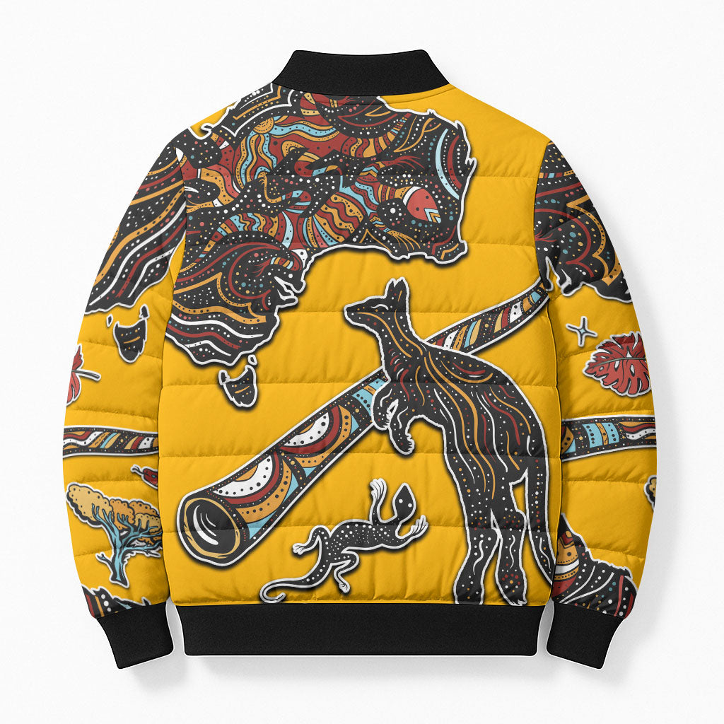 Didgeridoo Kangaroo Australia Bomber Puffer Jacket Aboriginal Dot Art Indigenous Wildlife