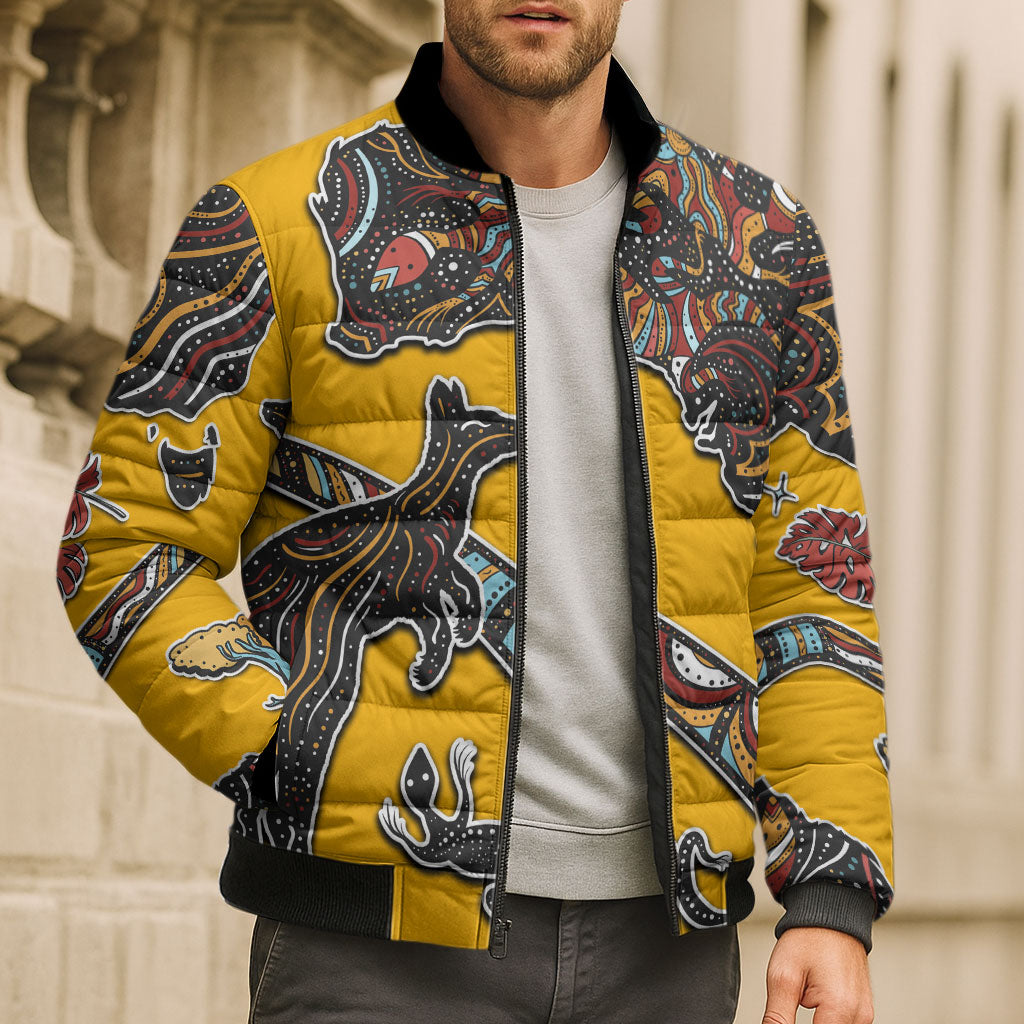 Didgeridoo Kangaroo Australia Bomber Puffer Jacket Aboriginal Dot Art Indigenous Wildlife
