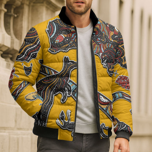 Didgeridoo Kangaroo Australia Bomber Puffer Jacket Aboriginal Dot Art Indigenous Wildlife