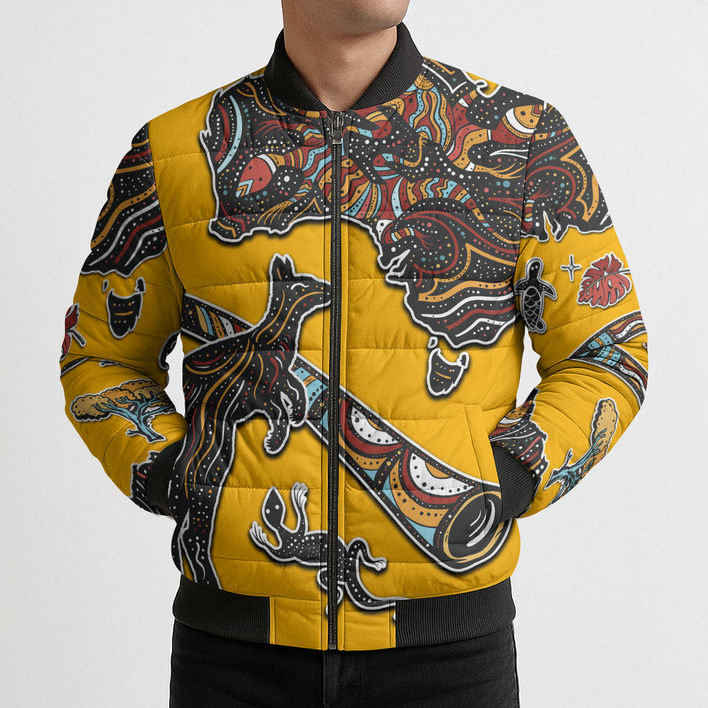 Didgeridoo Kangaroo Australia Bomber Puffer Jacket Aboriginal Dot Art Indigenous Wildlife