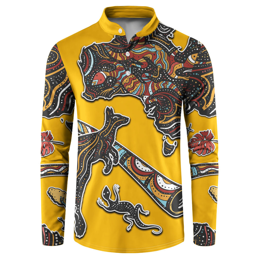 Didgeridoo Kangaroo Australia Button Sweatshirt Aboriginal Dot Art Indigenous Wildlife