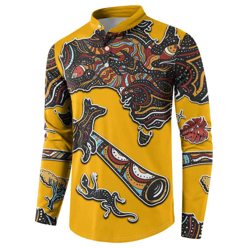 Didgeridoo Kangaroo Australia Button Sweatshirt Aboriginal Dot Art Indigenous Wildlife