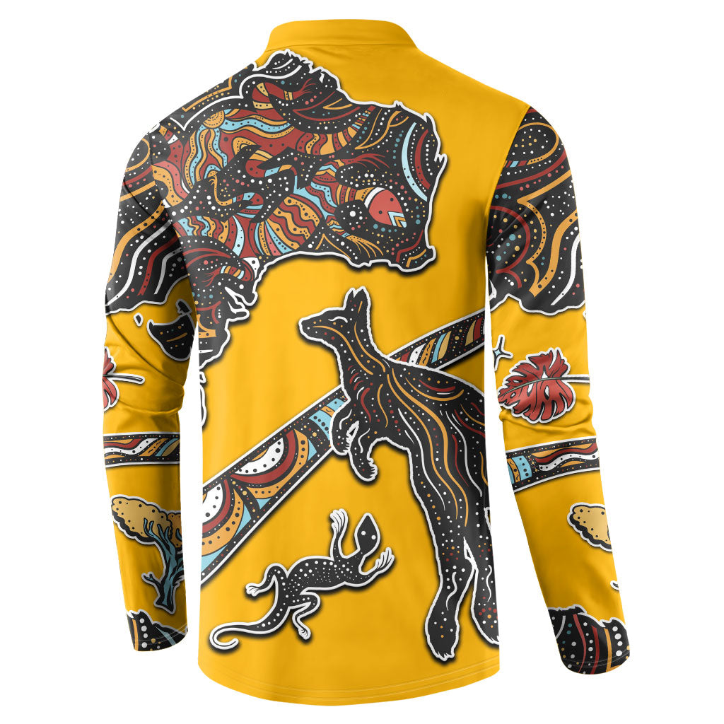 Didgeridoo Kangaroo Australia Button Sweatshirt Aboriginal Dot Art Indigenous Wildlife