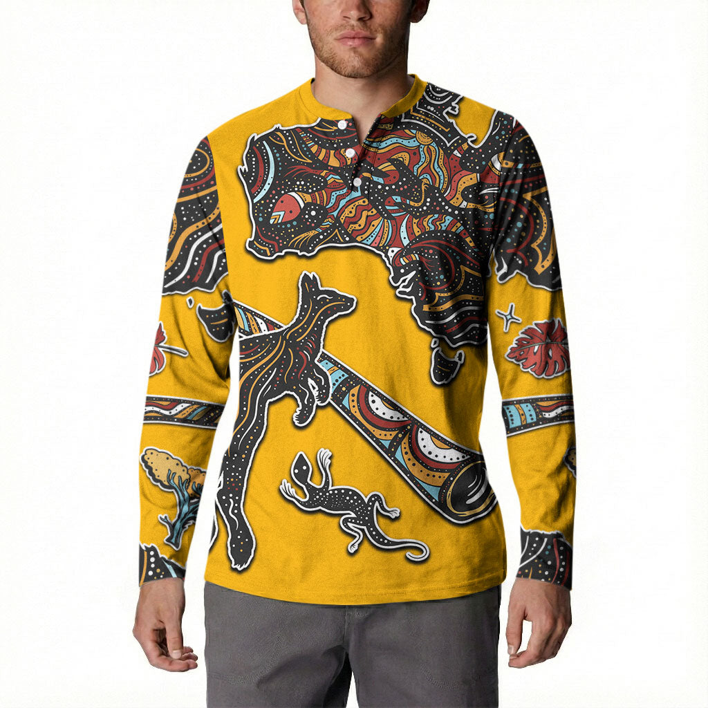 Didgeridoo Kangaroo Australia Button Sweatshirt Aboriginal Dot Art Indigenous Wildlife