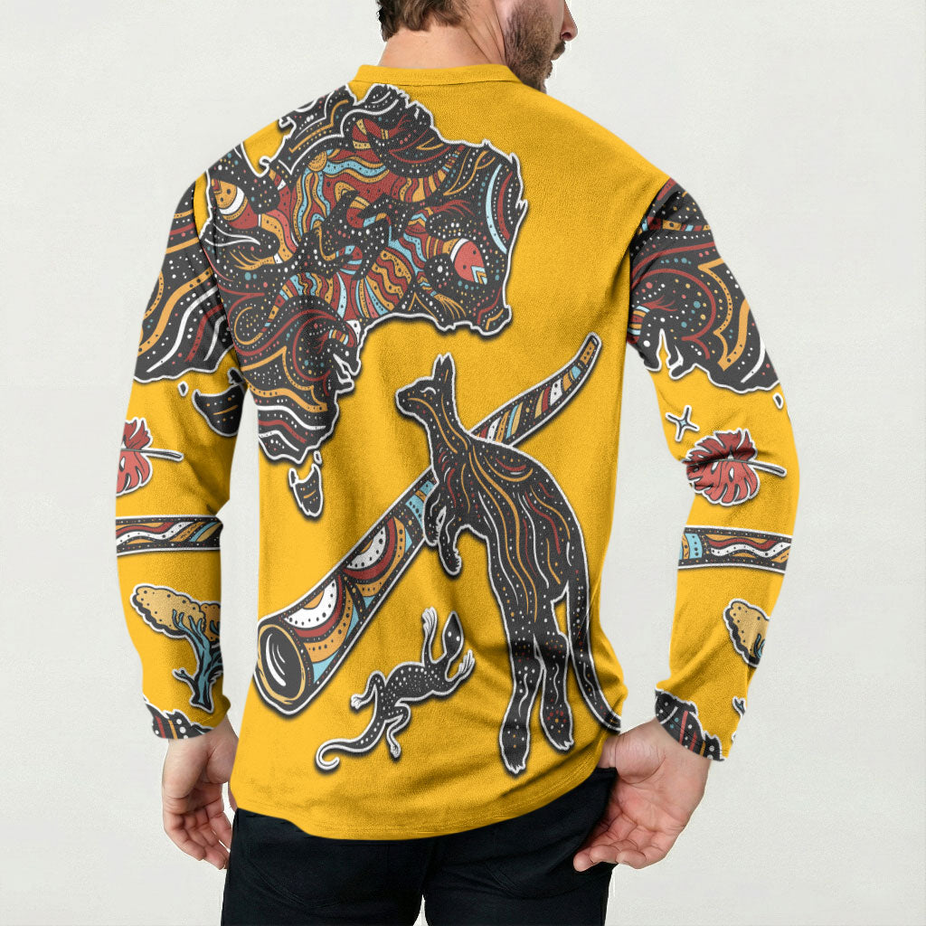 Didgeridoo Kangaroo Australia Button Sweatshirt Aboriginal Dot Art Indigenous Wildlife