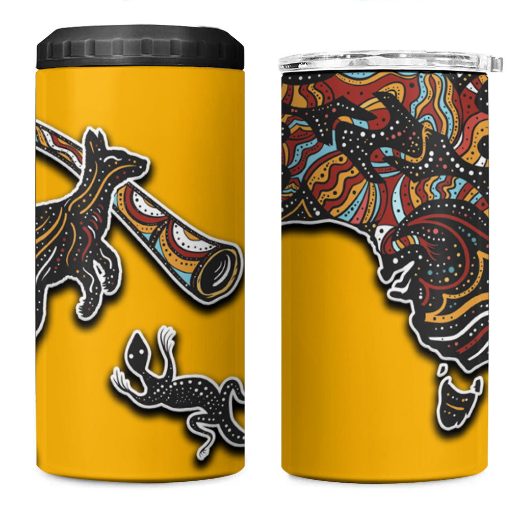 Didgeridoo Kangaroo Australia 4 in 1 Can Cooler Tumbler Aboriginal Dot Art Indigenous Wildlife