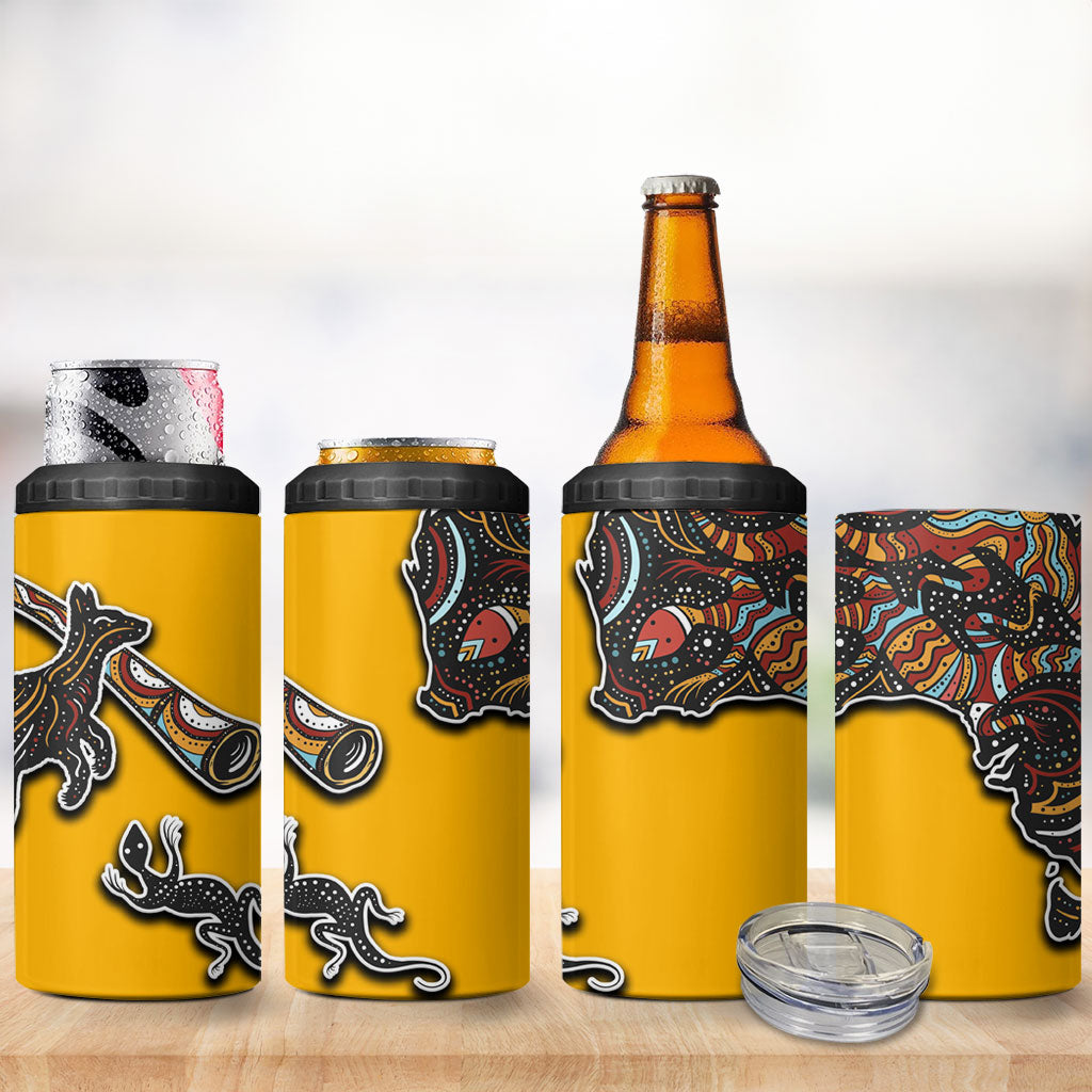 Didgeridoo Kangaroo Australia 4 in 1 Can Cooler Tumbler Aboriginal Dot Art Indigenous Wildlife