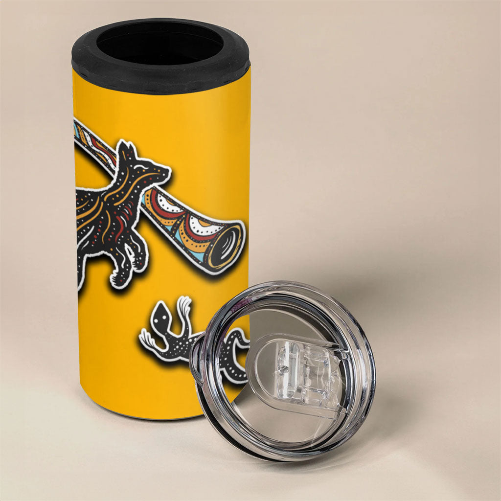 Didgeridoo Kangaroo Australia 4 in 1 Can Cooler Tumbler Aboriginal Dot Art Indigenous Wildlife