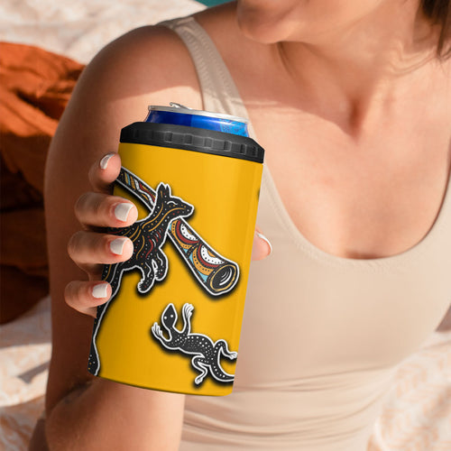 Didgeridoo Kangaroo Australia 4 in 1 Can Cooler Tumbler Aboriginal Dot Art Indigenous Wildlife