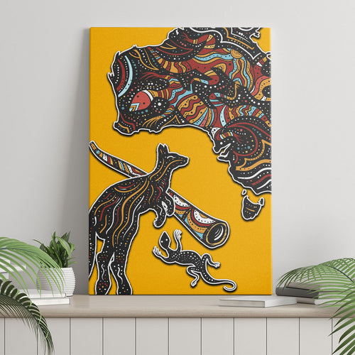 Didgeridoo Kangaroo Australia Canvas Wall Art Aboriginal Dot Art Indigenous Wildlife