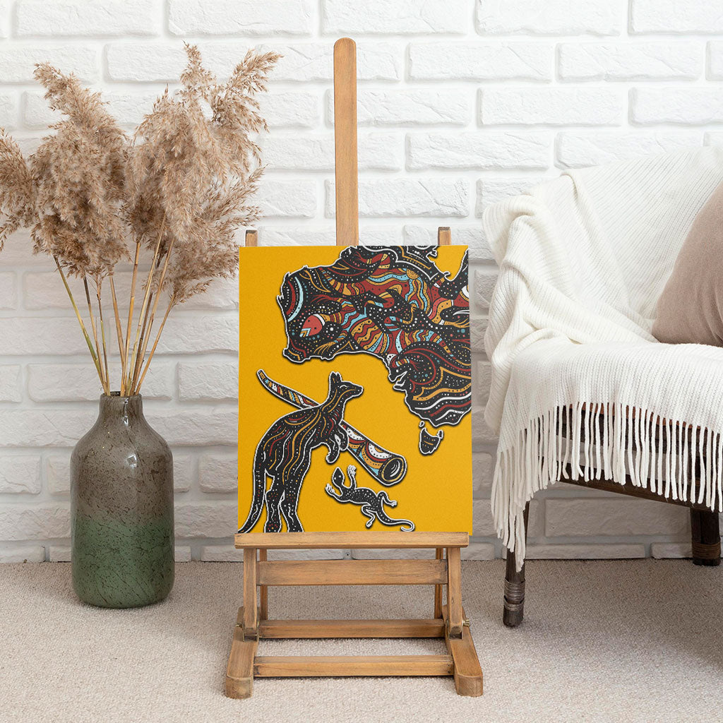Didgeridoo Kangaroo Australia Canvas Wall Art Aboriginal Dot Art Indigenous Wildlife
