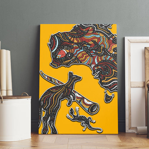 Didgeridoo Kangaroo Australia Canvas Wall Art Aboriginal Dot Art Indigenous Wildlife
